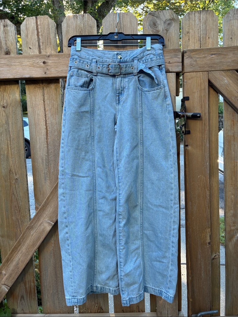 Madewell Light Blue High-Rise Wide-Leg Jeans with Belted Waist